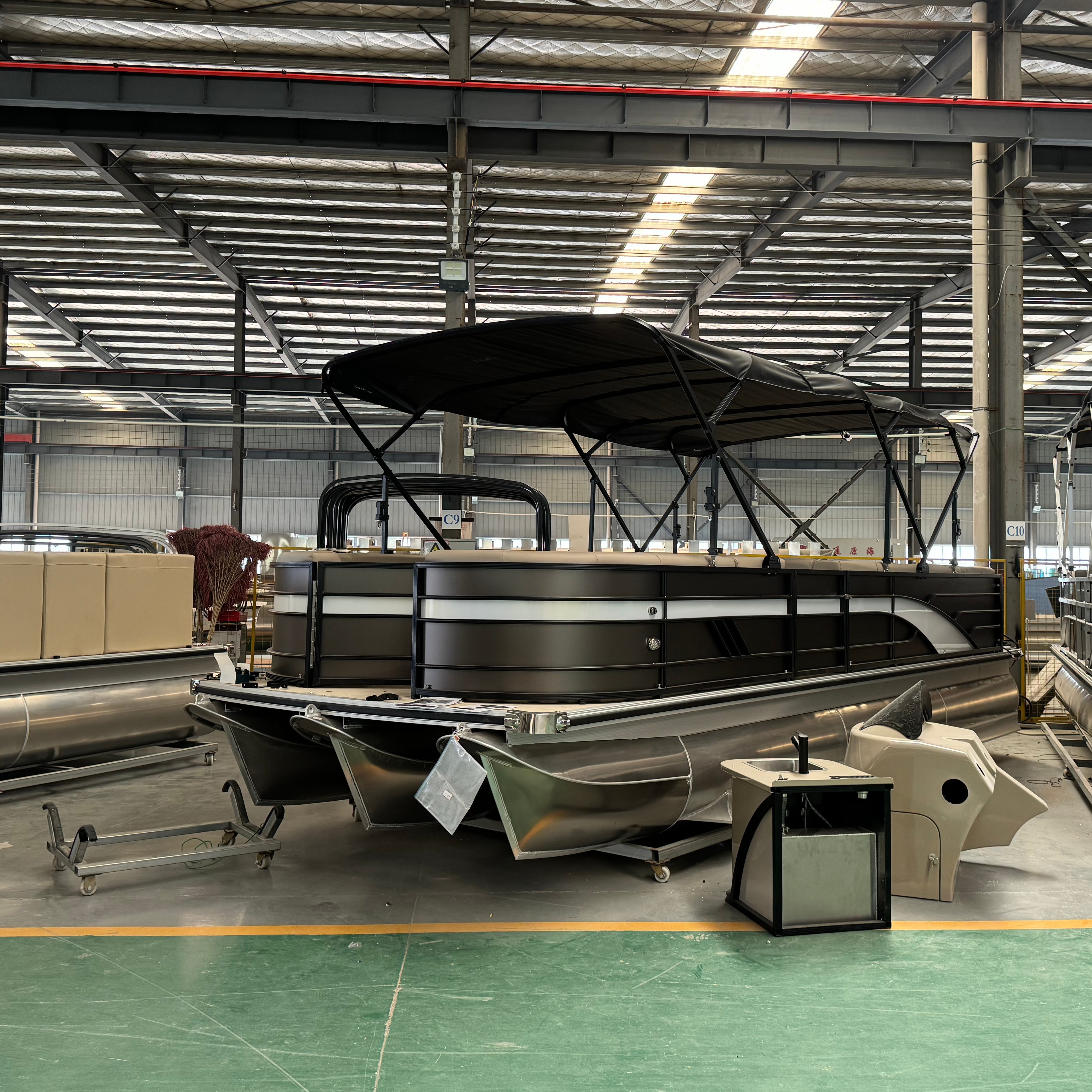 Allshine 7.6M Luxury Catamaran Pontoon Boat Speed Sport Yacht for Water Parties Fiberglass Hull with Aluminum Outboard Engine